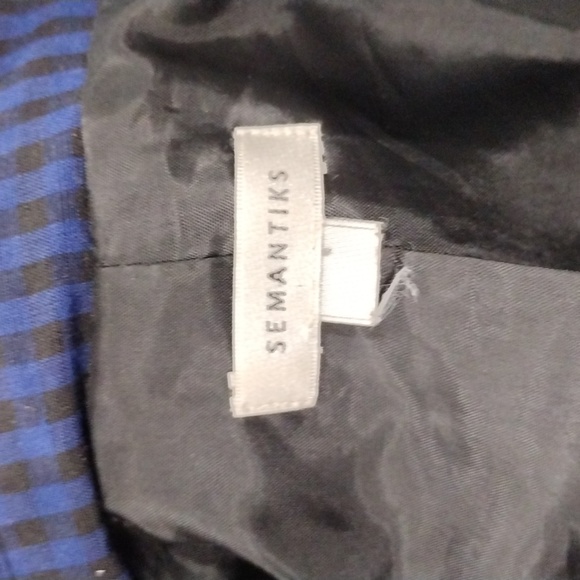 Semantiks black and blue plaid silk and linen trench coat. Large - Picture 2 of 10